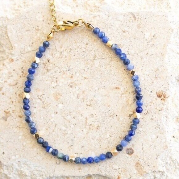 LOVELY BLUE SAPPHIRE Gemstone Beaded Bracelet Dainty Jewelry Sapphire blue - Picture 5 of 9
